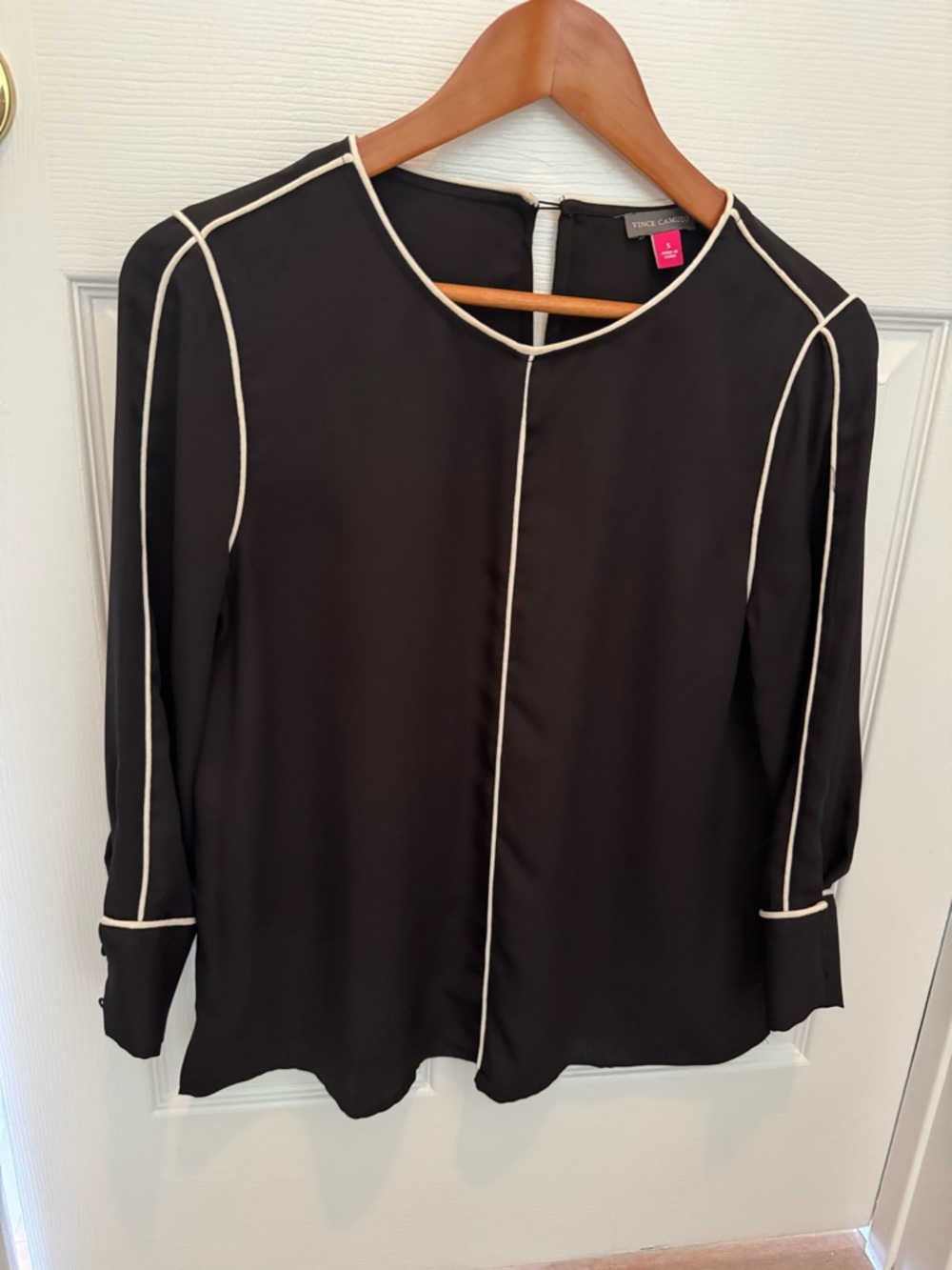 Vince Camuto Black Blouse with Cream Trim